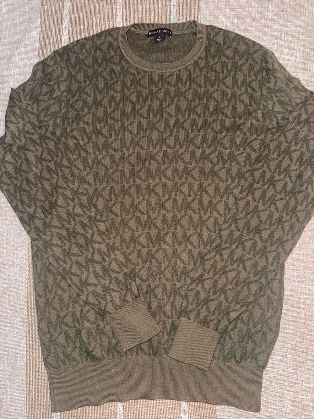 Michael Kors Men's Olive MK Jacquard Crewneck Sweater